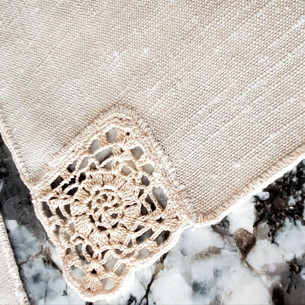 Vtg Irish Linen Crochet Lace Napkin+Doily 16 Pc Set, Tan, Never Used